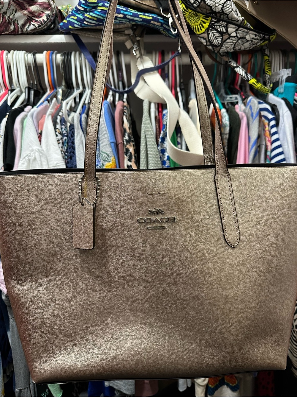 Coach Metallic Taupe Saffiano Leather Tote